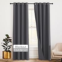 RYB HOME Thermal Curtains Soundproof - 3-in-1 Curtains Noise Barrier - Blackout - Thermal Insulated Curtains for Bedroom Room Divider High Ceiling Window Decor, 52 x 95 inch Long, Grey, 2 Pcs