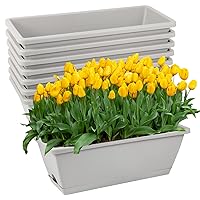 8pcs Window Box Planter, 17 Inches Flower Window Boxes, Rectangle Planters Box with Drainage Holes and Trays, Plastic Vegetable Planters for Windowsill Patio Garden Home Decor Porch Yard (Grey)
