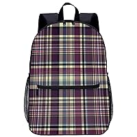 Vintage Purple Scotland Plaid Large Backpack 17Inch Lightweight Laptop Bag with Pockets Travel Business Daypack