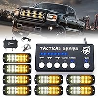Xprite Surface Mount Strobe Lights Kit with Control Panel, Amber White Grill Grille Side Marker Flashing Emergency Warning Light for Trucks Vehicles ATV RV Cars Van 8PCS