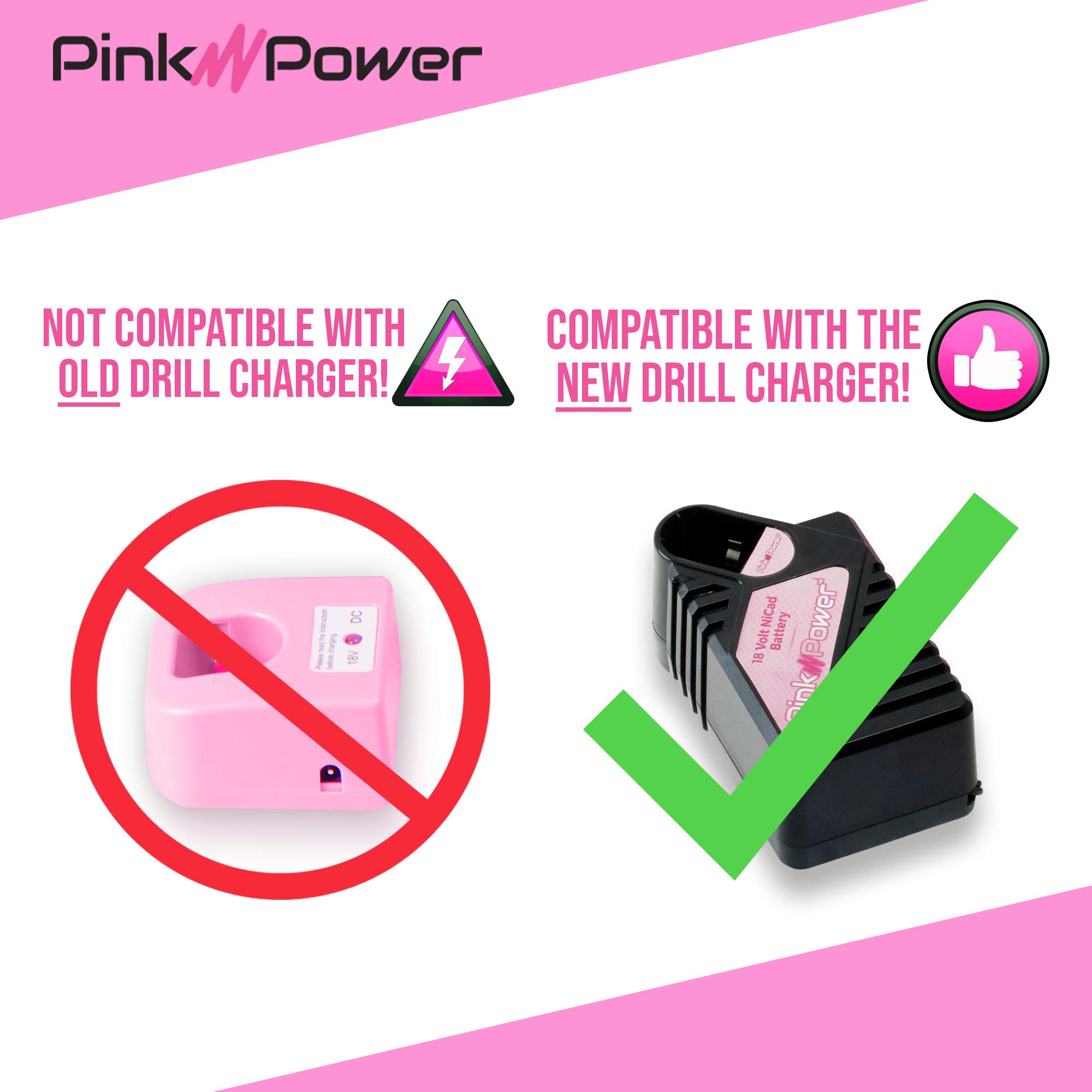 Pink Power PP182 18 Volt NiCad Drill Kit Replacement Battery