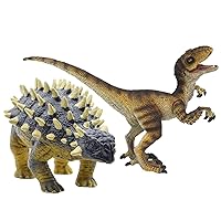 Gemini&Genius Ankylosaurus and Velociraptor Dinosaur Toys for Kids, Lifelike Dino Action Figures, Great for Collection Gifts, Cake Toppers, Toddler Stocking Stuffers, Kids Fun Party Favors
