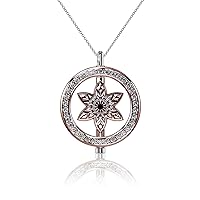 talia Rhodium Plated Rose Gold Silver Vermeil with Pink and White Diamond Cut CZ Flower Pendant Necklace Rotating 2 Charm Set on 20 to 32 Inch Chain
