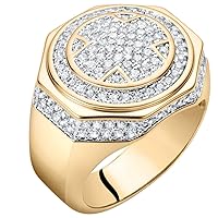 14K Yellow Gold Plated Mens Simulated Diamond Medallion Ring, D-E Color VS Clarity, Sizes 10 to 14