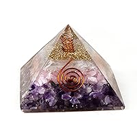 Amethyst and Rose Quartz Orgone Pyramid Energy Generator - Selenite Crystals - Orgonite - Negative Energy Protection - Copper - Heart Chakra - Grounding and Protective Energy