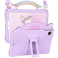 for iPad Air 5th/4th Generation Case 10.9 Inch, for iPad Pro 11 Inch Case Girls Cute Girly Cartoon Kawaii Pretty Purple Design Cover with Stand+Strap Women Funda for Apple Air 10.9