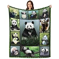 Panda Blanket Cute Realistic Pandas Black White Animal Green Throw Blankets for Girls Boys Kids Adults, Panda Gifts for Panda Lovers, Comfy Furry Plush Warm Fleece Blanket 50