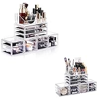 Makeup Organizer 4 Pieces Acrylic Makeup Storage Box with 9 Drawers, Makeup Organizer 4 Pieces Acrylic Stackable Cosmetic Display Cases with 12 Drawers