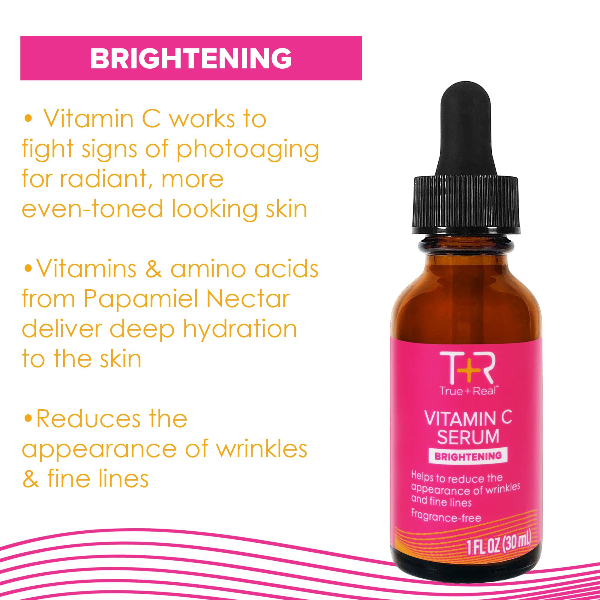 True+Real Vitamin C Serum for Face, Neck, Eyes – Premium Anti-Aging Serum, Reduce Wrinkles, Fine Lines, Dark Spots, Hydrating and Brightening, 10% PHAs - 1 Fl oz