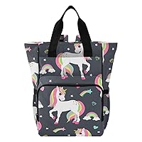 Unicorns Rainbows Stars Hearts Diaper Bag Backpack for Baby Boy Girl Large Capacity Baby Changing Totes with Three Pockets Multifunction Baby Bag for Picnicking Playing
