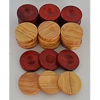 30 Olive Backgammon Chips 1.4 inches - Natural Olive Wood - Red Color Checkers