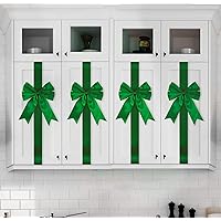 Kovot Set of 4 Hanging Ribbon Bows Christmas Decoration for Kitchen Cabinets, Behind Chairs, Doors, Railings & Windows - Green