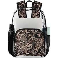 Paisley Flower 01 Clear Backpack Heavy Duty Transparent Bookbag for Women Men See Through PVC Backpack for Security, Work, Sports, Stadium