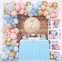 Amandir 164PCS Gender Reveal Baby Boxes Balloon Decorations, Gender Reveal Balloon Garland Kit 4pcs Baby Boxes with Letters (A-Z+Baby) for Baby Shower Birthday He or She Gender Reveal Party Supplies