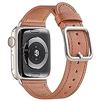 MNBVCXZ Compatible with Apple Watch Band 38mm 40mm 41mm 42mm 44mm 45mm 49mm Women Men Girls Boys Genuine Leather Replacement Strap for iWatch Series 9 8 7 6 5 4 3 2 1 Ultra SE (Brown/Starlight)
