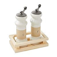 Stoneware Salt and Pepper Grinders in Crate, 5 3/4