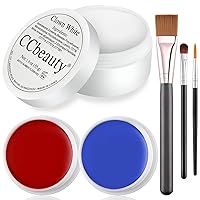 CCbeauty Large Clown White(1.9Oz) Blue Red Face Body Paint Cream Foundation with 3 Brushes for Clown Joker Makeup in Halloween Special Effects SFX Cosplay Costume Parties