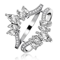Women Marquise Cut AAA White Cubic Zirconia Double Wedding Band Ring Guard Enhancer Engagement Y445
