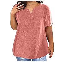 Plus Size Tops for Women Summer Short Sleeve Henley Tshirt V Neck Solid Color Casual Tunic Oversized Blouses L-5XL