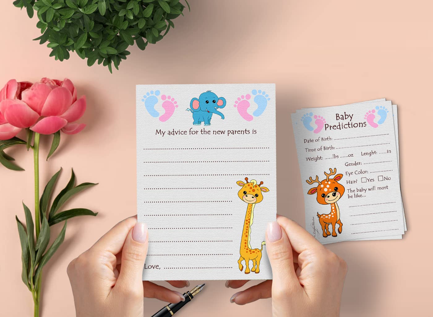 Leigha Marina Baby Shower Predictions Guessing Game and Advice Notes for New Parents - Unisex - 40 Cards
