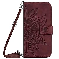 XYX Wallet Case for Samsung A35 5G, Emboss Half Flower Floral PU Leather Flip Protective Case with Adjustable Shoulder Strap for Galaxy A35 5G, Wind Red