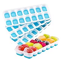 Ice Cube Tray 4 Pack, Silicone Ice Cube Trays with Removable Lid Easy Release Flexible Ice Blue