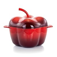 MegaChef Pepper Shaped Enamel Cast Iron Casserole, 3 Quart, Red