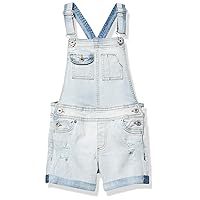 Girls' Stretch Denim Shortalls, Short Jean Overalls with Adjustable Straps & Pockets