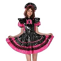 Women French Maid Multicolor Pink Black PVC Lockable Dress Crossdress