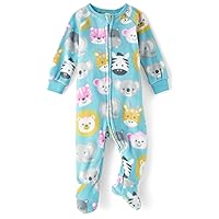 The Children's Place baby girls Animal Face Fleece Footed One Piece Pajamas