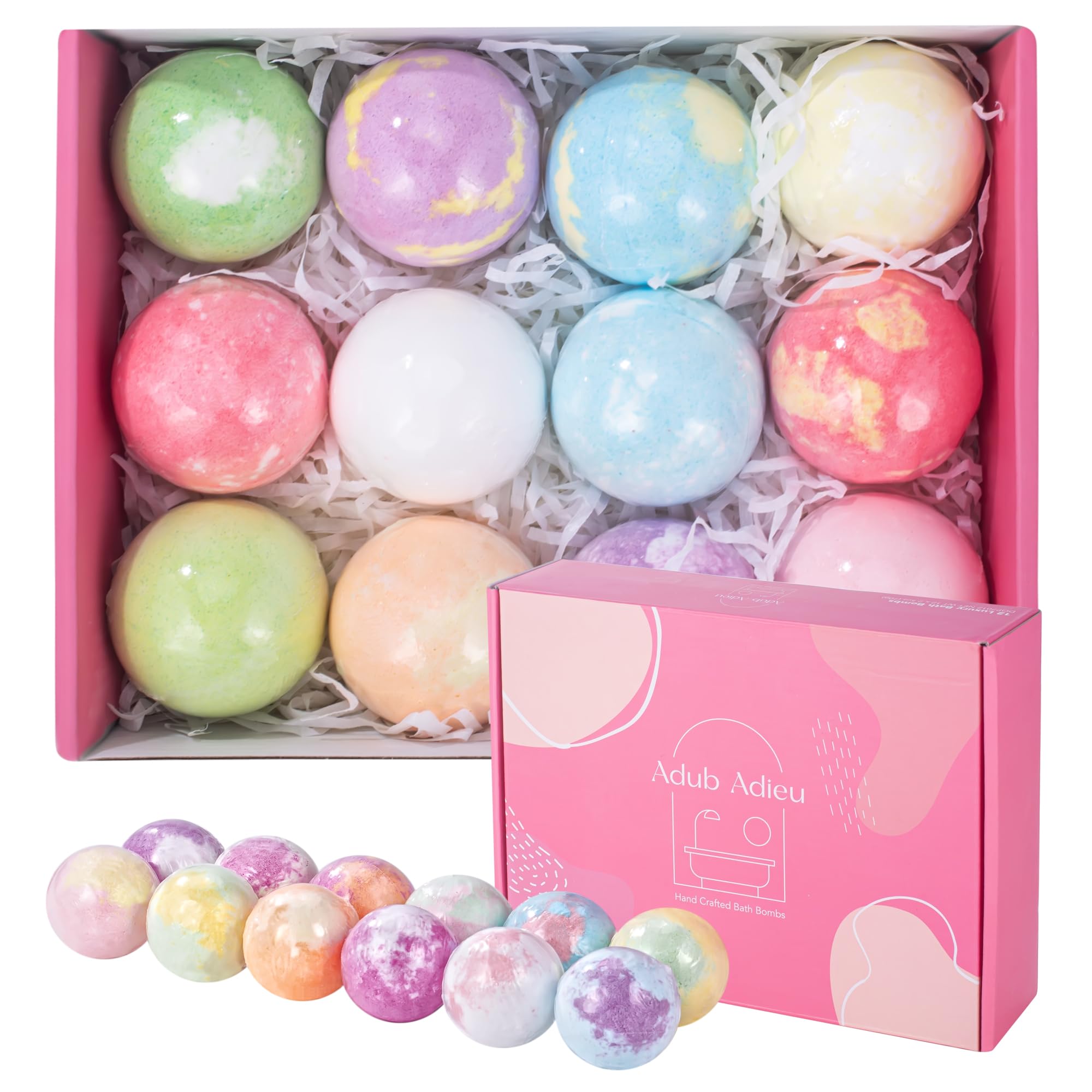 Sublime Beauty Group Bath Bombs for Women, 12 Large Bath Bomb Bubble Bath Set Spa Gifts for Women, Natural Handmade Bath Bombs Rich in Essential Oils, Romantic Gifts for Her, Wife, Multicolor