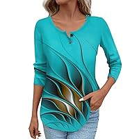 Dressy Tops for Women Gradient Casual Long Sleeve Shirts Crewneck Button Down Henley Blouses Trendy Clothes