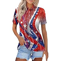 Women 3/4 Sleeve Tops Independence Day Floral Pattern Polka Dot Floral Round Neck Athletic T-Shirt for Women