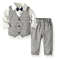 Boys 3-6 Months Outfits 3PCS Toddler Kids Baby Boy Clothes Set Bowtie Gentleman Vest Long Sleeve (White, 2-3 Years)
