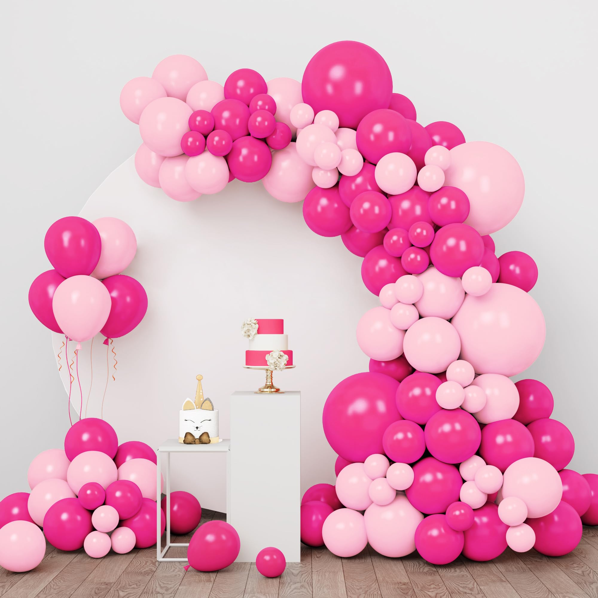 RUBFAC Hot Pink Balloons 105pcs and Pastel Pink Balloons 129pcs,Different Sizes 5/10/12/18 Inch for Garland Arch, for Wedding Birthday Anniversary Valentine's Day Theme Party Decoration