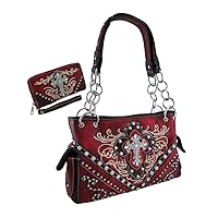 Western Embroidered Concealed Carry Purse/Wallet Set w/Rhinestone Cross