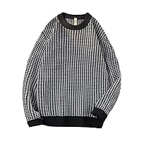 Autumn Korean Plaid Knitted Sweater Men Retro Casual Sweater Men Streetwear Wild Loose Hip-Hop Pullover Sweater