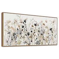 Framed Flower Canvas Wall Art Blossom Canvas Pictures Abstract Grey Cream Brown Landscape Artwork Canvas Prints for Home Living Room Bedroom Kitchen Office Wall Decor Ready to Hang 24