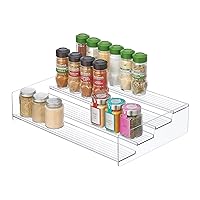 mDesign Plastic Kitchen Food Storage Organizer 4-Tiered Shelves, Spice Holder Rack Steps for Cabinet, Cupboard, Counter, Pantry - Holds Seasoning, Canned Food, Condiments - Clear