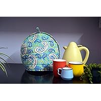Decorative Cotton Handmade Designs Tea Cozy Creative Kitchen Breakfast Warmer Tea Cosy Indian Mandala Tea Cozies (Skyblue & Yellow leaves)