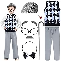 8 Pcs Old Man Costume for Kids Grandpa Costume 100 Days of School Costume Vest and Pants Set for Boys