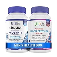 Men's Health Duo - 2 Bottles - One Prostate Support Complex with Saw Palmetto & Beta Sitosterol & One HIGH Blood Pressure Supplement with Garlic & Hawthorn Berry Fast-Acting Capsules for Men