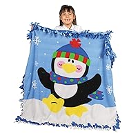 Fun Express Penguin Fleece Throw Craft Kit for Kids - Make a 54 inch x 54 inch Blanket - Winter Craft and Activities