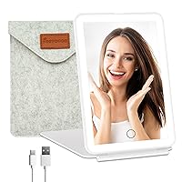 FUNTOUCH Rechargeable Travel Makeup Vanity Mirror with 72 LED Lights, Portable Lighted Beauty Mirror, 3 Lighting Modes, Dimmable Touch Screen, Tabletop Folding Cosmetic Mirror with Storage Bag