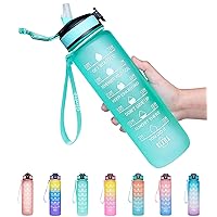 Giotto 32oz Large Leakproof BPA Free Drinking Water Bottle with Time Marker & Straw to Ensure You Drink Enough Water Throughout The Day for Fitness and Outdoor Enthusiasts