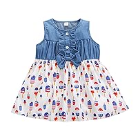4t Girl Clothes Fall Dress Toddler Girls Sleeveless Independence Day Dress 4 of July Kids Bowknot Denim Dress for