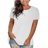 Women's Summer Oversized T Shirts Crewneck Short Sleeve Loose Fit Tee Solid Color Plus Size Tops Casual Workout Blouse