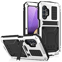 Samsung A32 5G Metal Case with Screen Protector Military Rugged Heavy Duty Shockproof with Stand Full Cover case for Samsung A32 5G (A32 5G, Sliver)