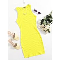 Dresses for Women Women's Dress Neon Lime Rib-Knit Bodycon Dress Dresses (Color : Yellow, Size : X-Large)