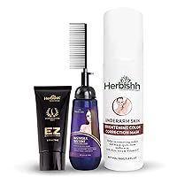 Herbishh Instant Hair Straightener Cream with Applicator Comb Brush + Hair Color Cream for Gray Hair Coverage + Underarm Cream, Dark Spot Corrector Cream